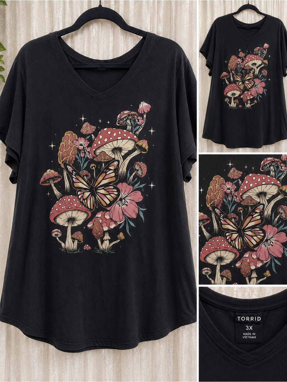 Torrid Black Mushroom Butterfly Graphic Tee Plus Size 3X